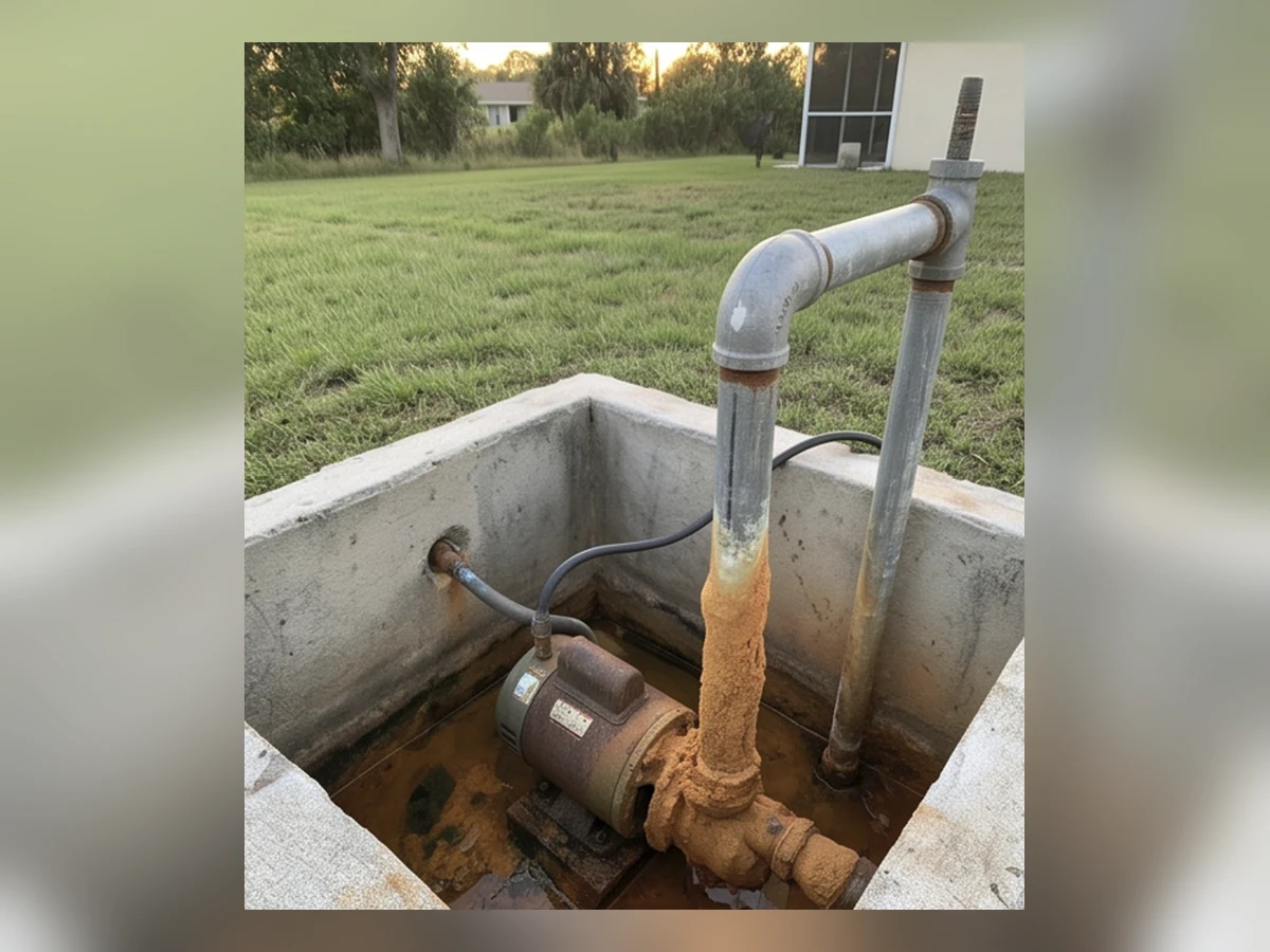 Above-ground jet pump and well piping in a residential pump pit